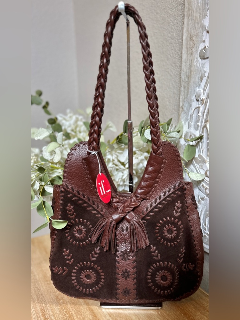 Vintage Isabella Fiore Kool Whip Luiani Leather Boho Tote NWT Rare Tassel Bag